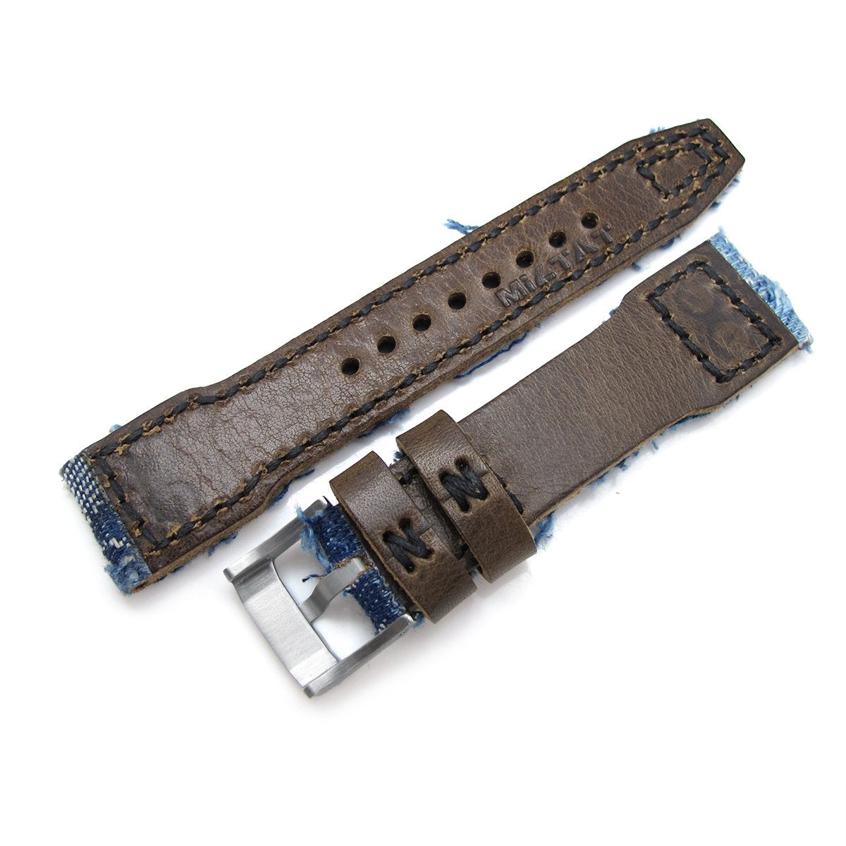 21mm 22mm MiLTAT Heavy Distressed Blue Denim Watch Strap Rivet Military strap Strapcode Watch Bands