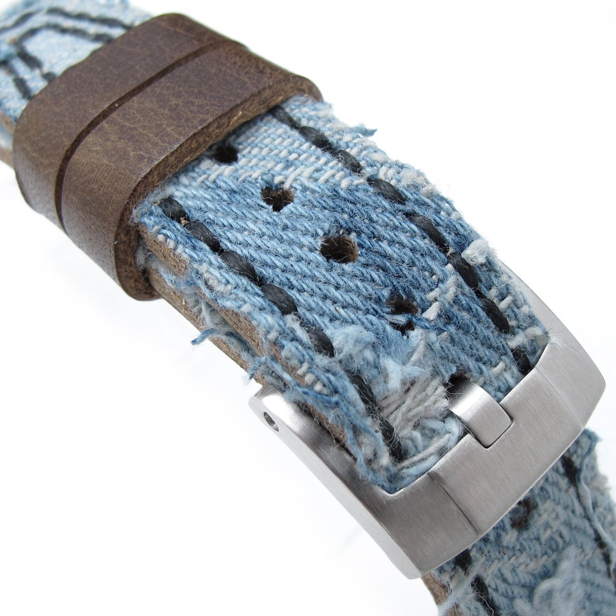 21mm 22mm MiLTAT Distressed Light Blue Denim Watch Strap Rivet Military strap Strapcode Watch Bands