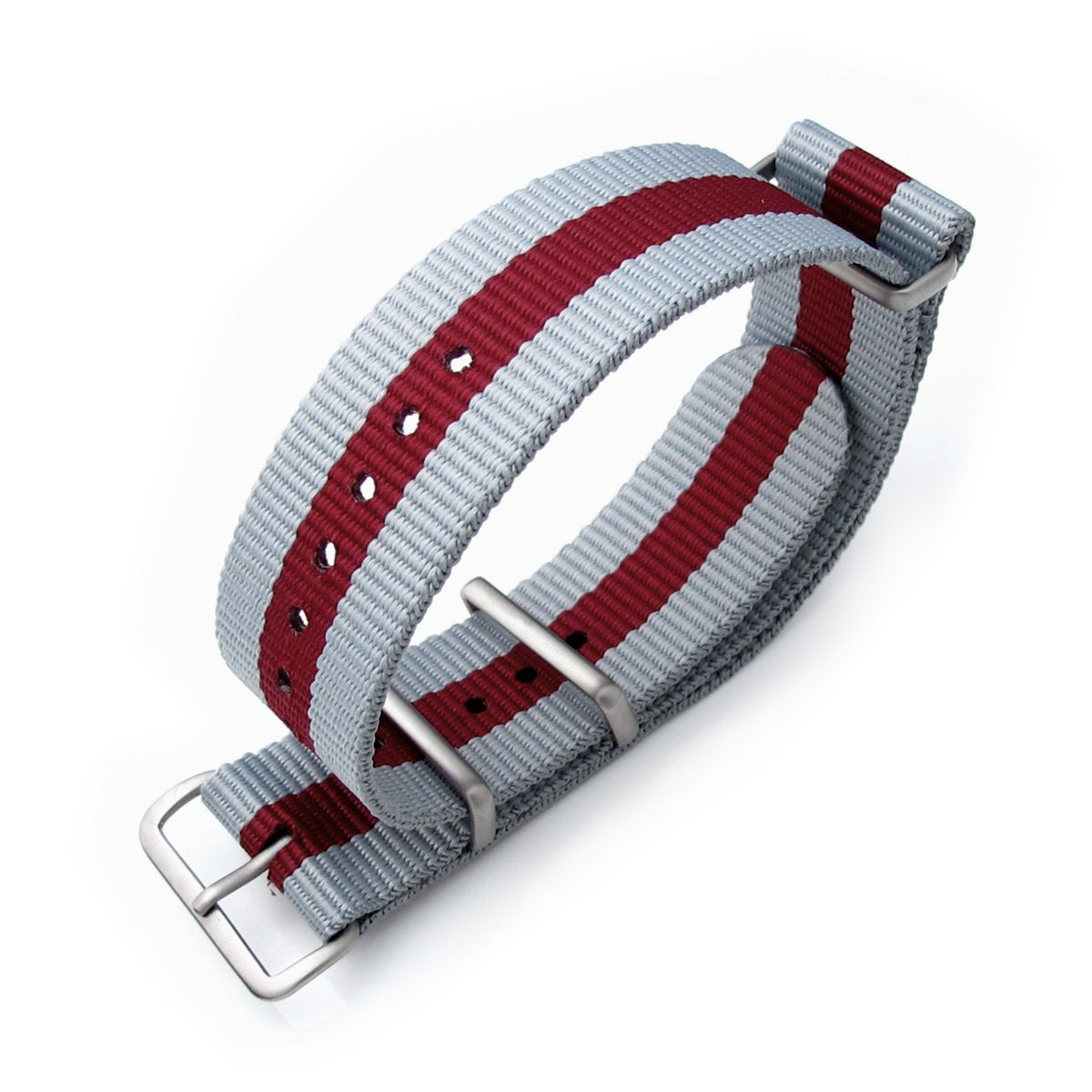 MiLTAT 20mm or 22mm G10 NATO Military Watch Strap Ballistic Nylon Armband Brushed Grey &amp; Burgundy Red Strapcode Watch Bands