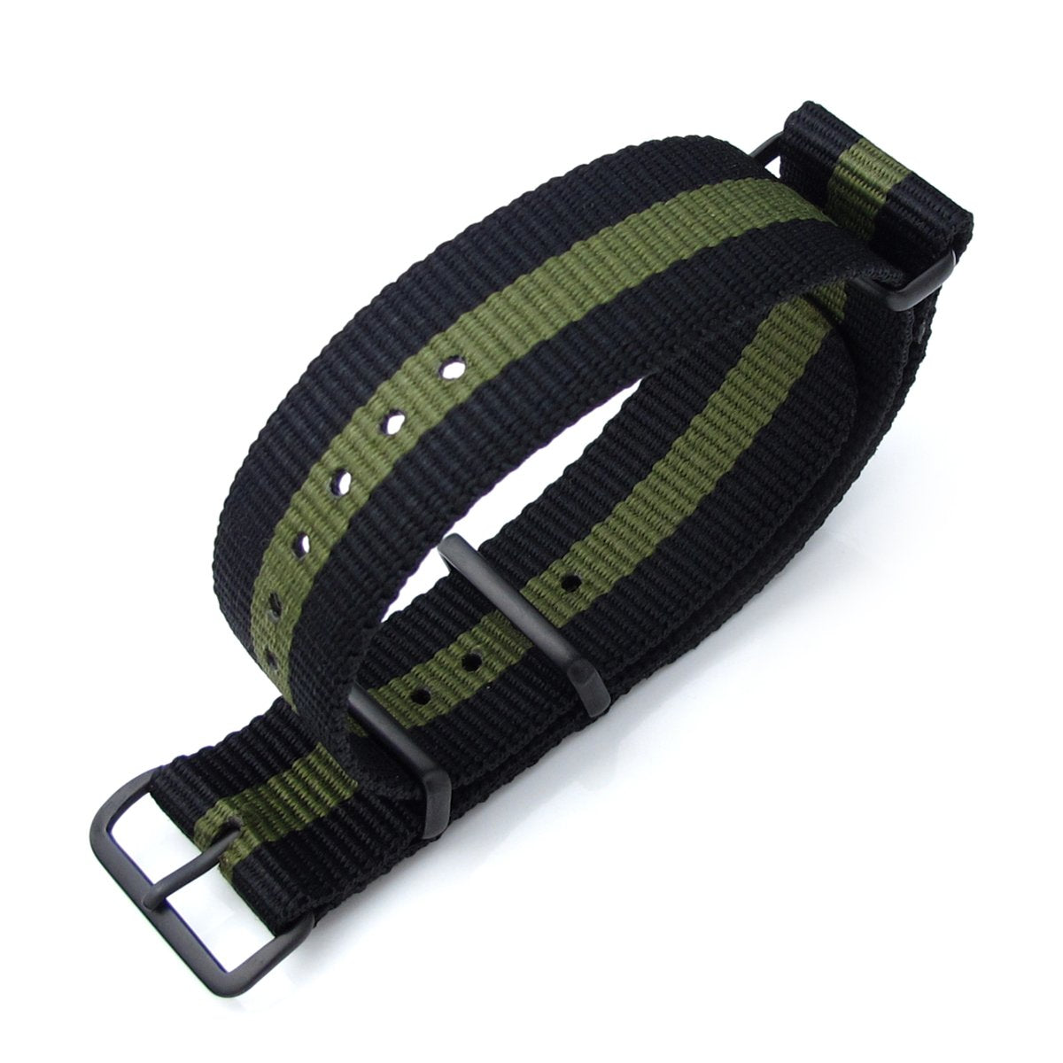 MiLTAT 21mm or 22mm G10 NATO Military Watch Strap Ballistic Nylon Armband PVD Black Black & Military Green Strapcode Watch Bands
