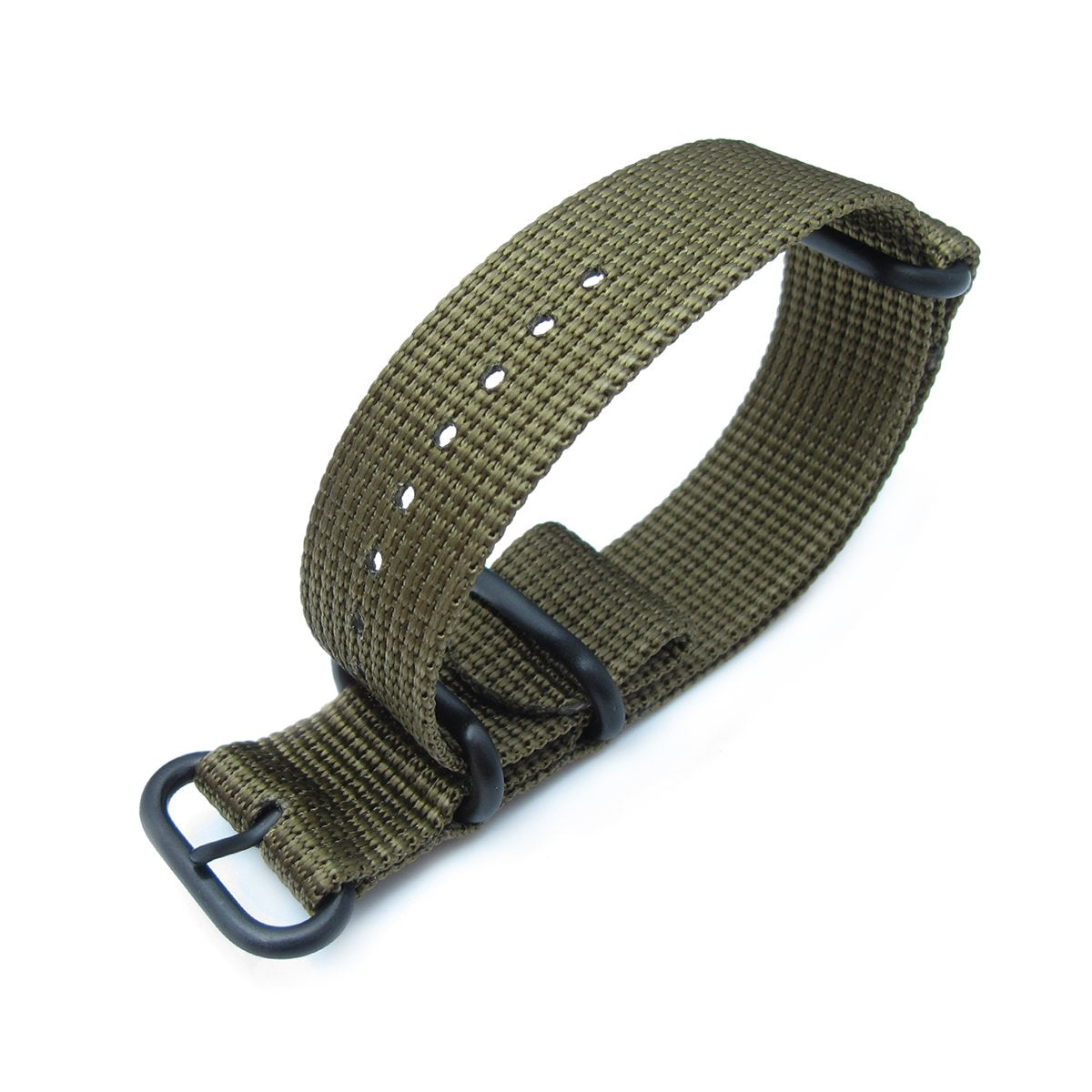 MiLTAT 20mm 22mm or 24mm 3 Rings Zulu military watch strap 3D woven nylon armband Military Green PVD Black Hardware Strapcode Watch Bands