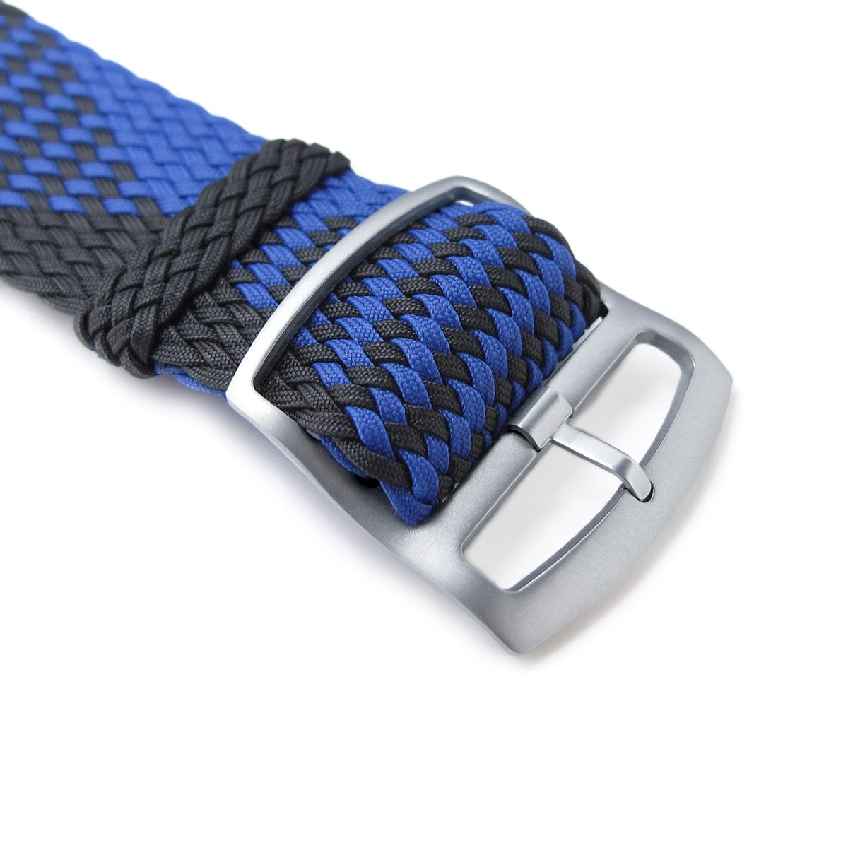20 22mm MiLTAT Perlon Watch Strap Black & Blue Sandblasted Ladder Lock Slider Buckle Strapcode Watch Bands