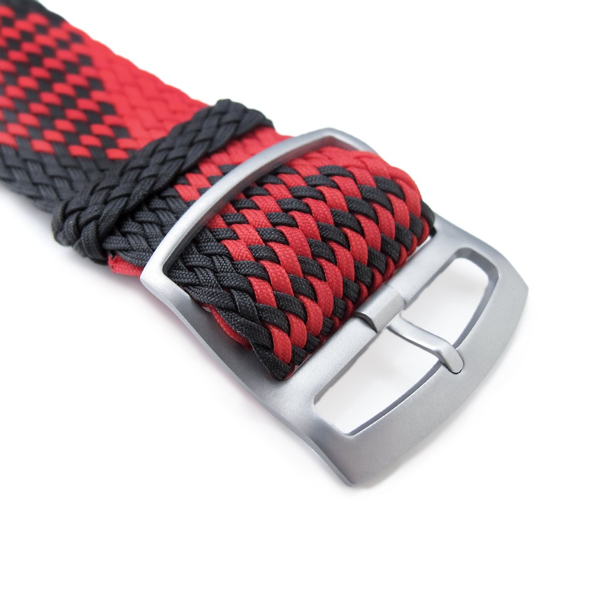 20 22mm MiLTAT Perlon Watch Strap Black & Red Sandblasted Ladder Lock Slider Buckle Strapcode Watch Bands