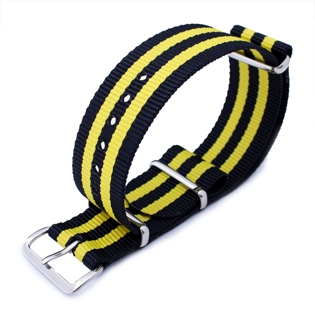 MiLTAT 20mm or 22mm G10 military watch strap ballistic nylon armband Polished Black &amp; Yellow Strapcode Watch Bands