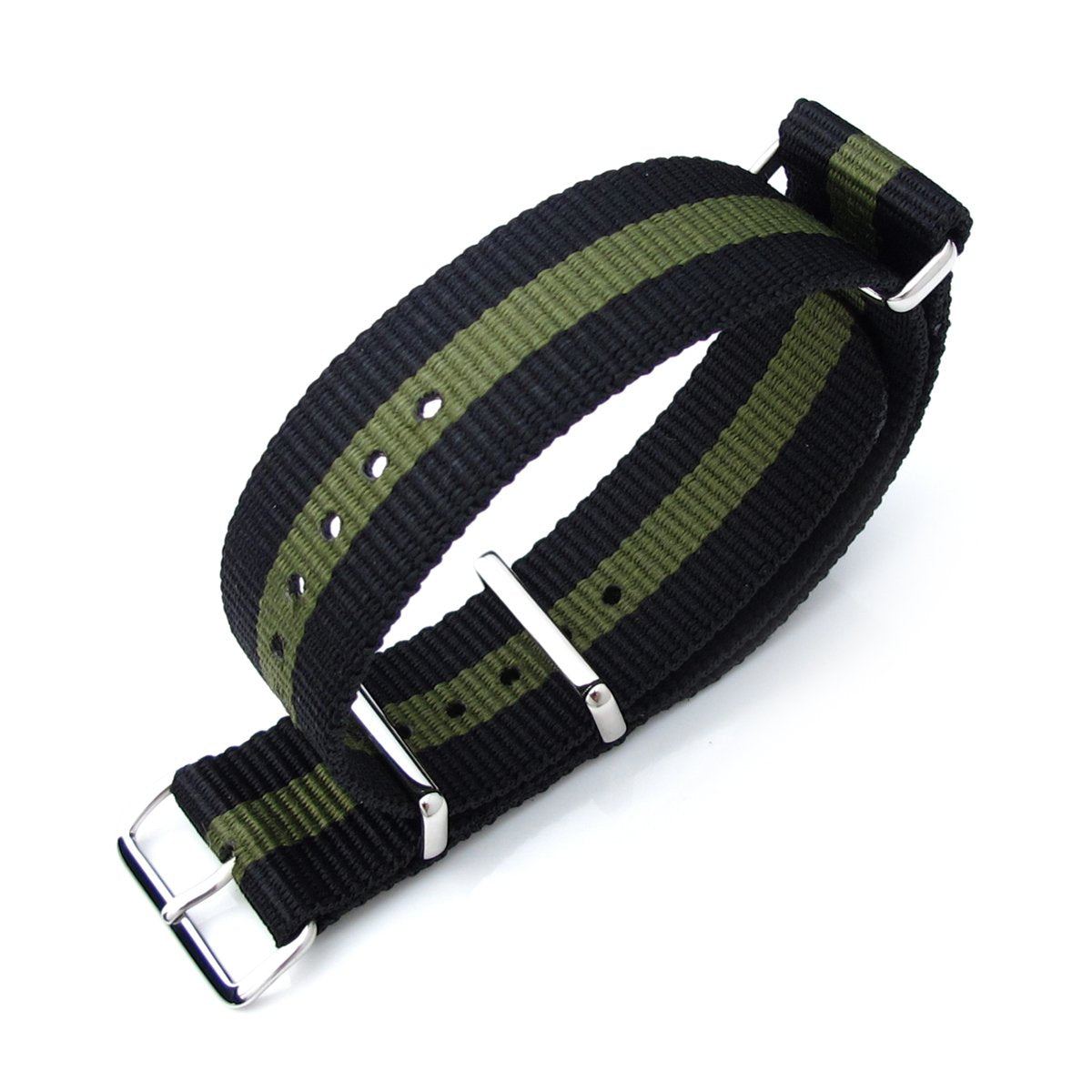 MiLTAT 20mm 21mm or 22mm G10 NATO Military Watch Strap Ballistic Nylon Armband Polished Black & Military Green Strapcode Watch Bands