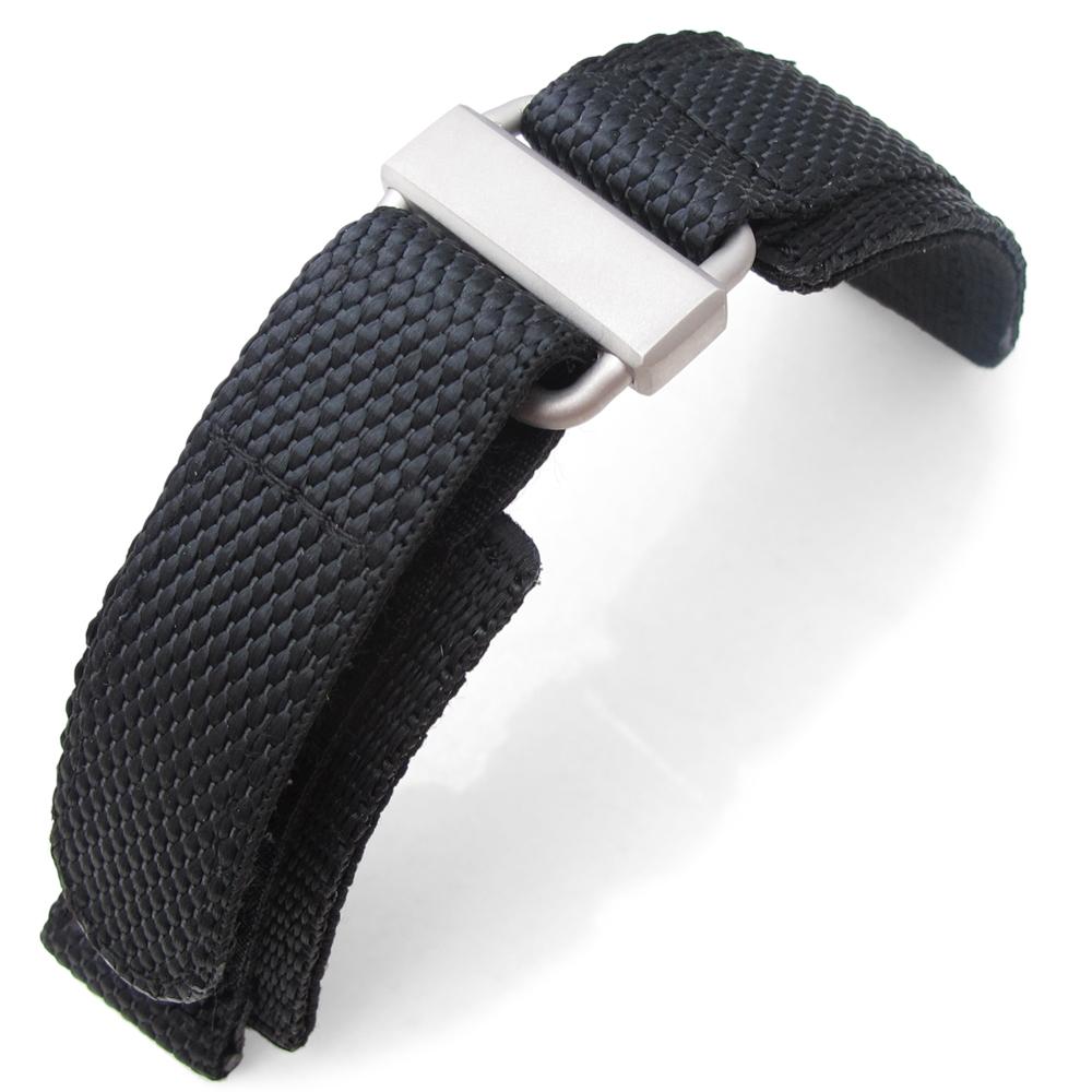 20mm 22mm MiLTAT Honeycomb Black Nylon Velcro Fastener Watch Strap Sandblasted Stainless Buckle XL Strapcode Watch Bands