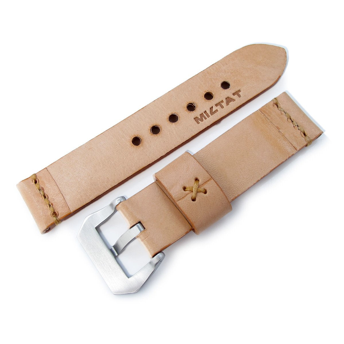 MiLTAT Zizz Collection 22mm Braided Calf Leather Watch Strap LV Beige Tan Stitches Strapcode Watch Bands