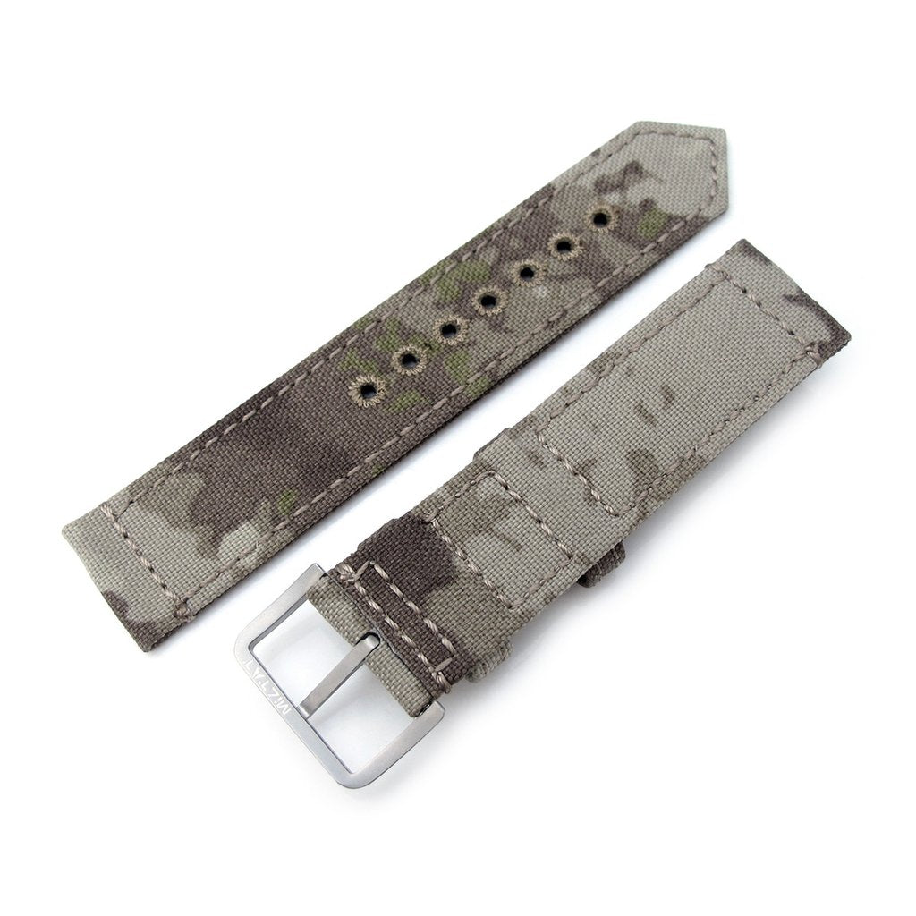 20mm or 22mm MiLTAT WW2 2-piece Light Grey Camouflage Nylon Watch Band with lockstitch round hole Brushed Strapcode Watch Bands