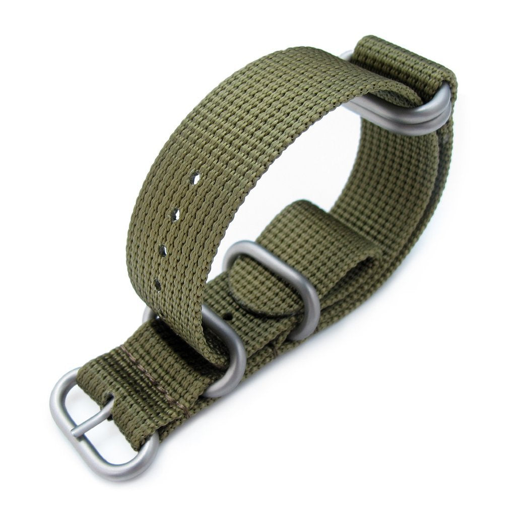 MiLTAT 20mm 22mm or 24mm 5 Rings G10 Zulu Water Repellent 3D Nylon Military Green Brushed Strapcode Watch Bands