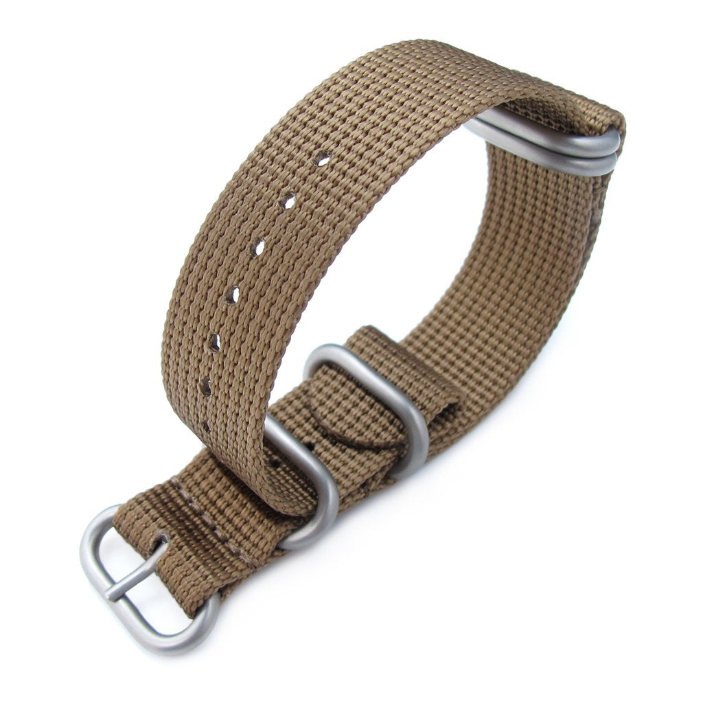 MiLTAT 20mm or 22mm 5 Rings G10 Zulu Water Repellent 3D Nylon Tan Brown Brushed Strapcode Watch Bands