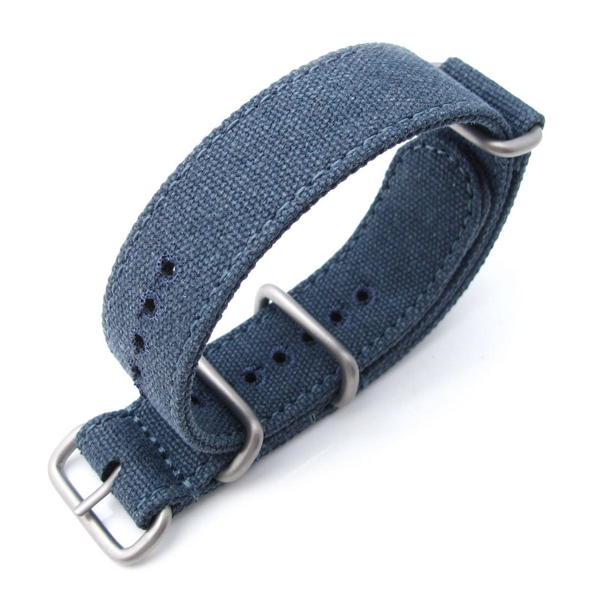 MiLTAT 20mm Washed Canvas Zulu Navy Blue Double Thickness Watch Strap Lockstitch Round Hole Strapcode Watch Bands