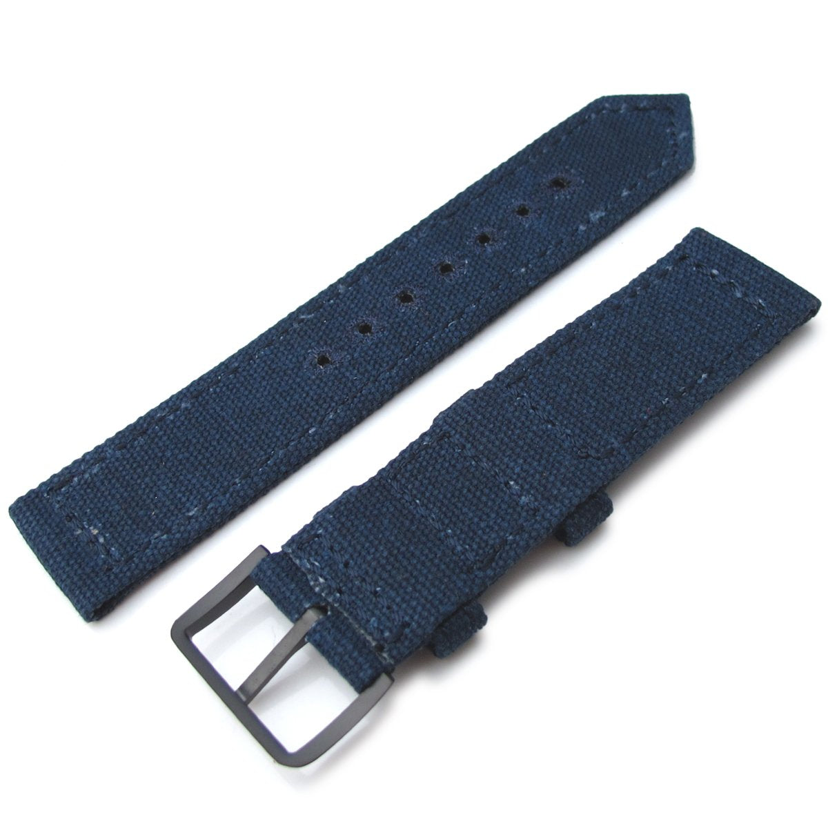 20mm 21mm or 22mm MiLTAT WW2 2-piece Navy Washed Canvas Watch Band with lockstitch round hole PVD Black Strapcode Watch Bands
