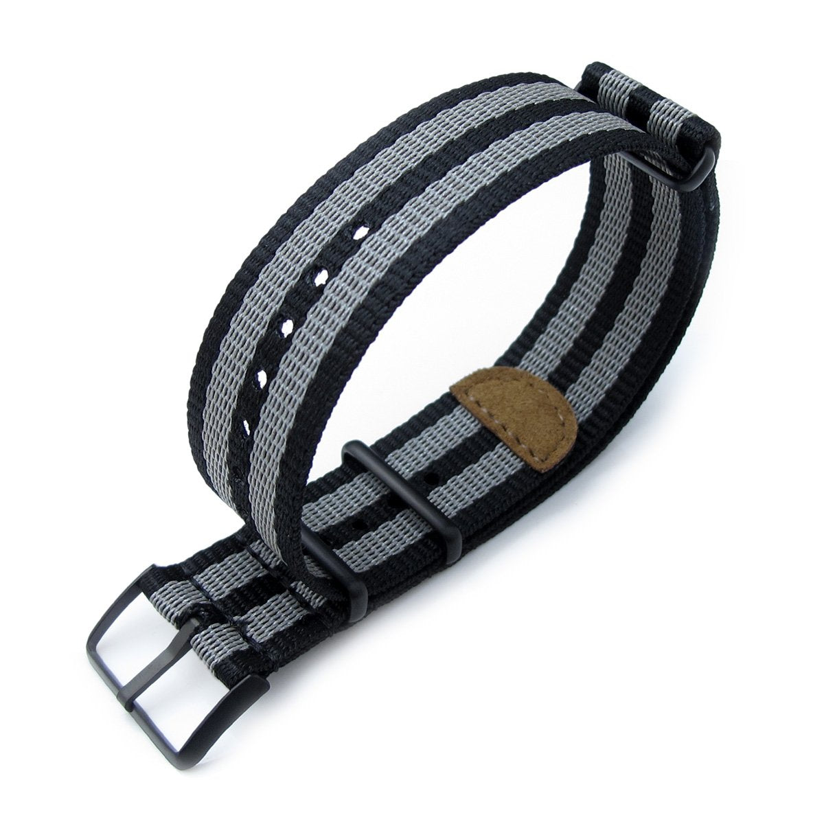 MiLTAT 20mm or 22mm G10 NATO 3M Glow-in-the-Dark Watch Strap PVD Black Black and Grey Stripes Strapcode Watch Bands