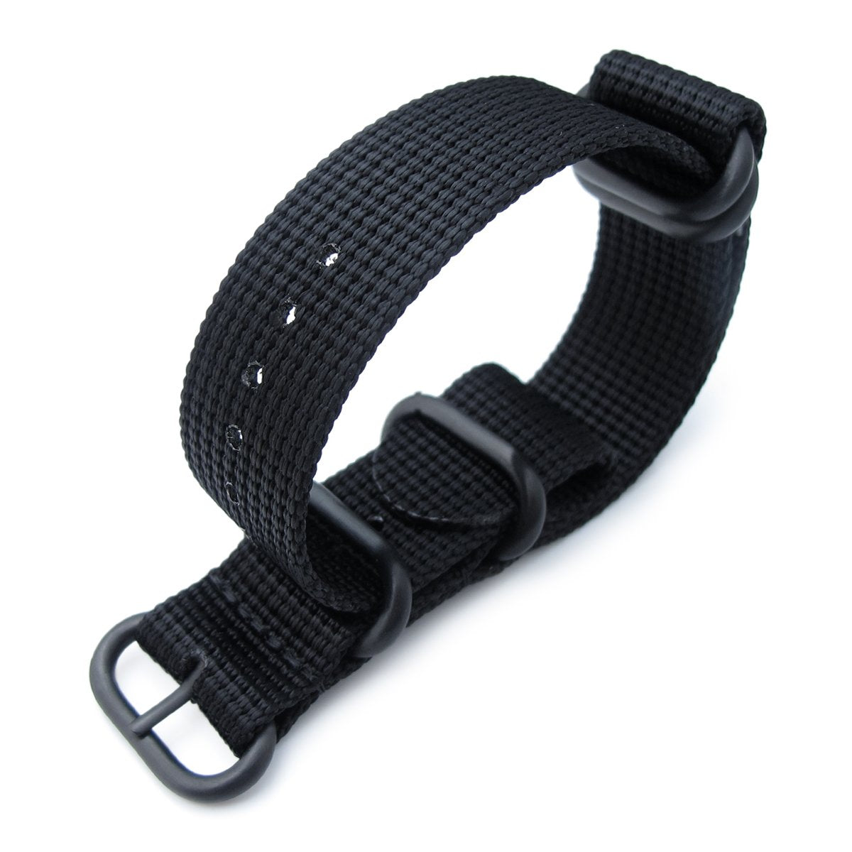 MiLTAT 20mm 22mm or 24mm 5 Rings G10 Zulu Water Repellent 3D Nylon Matte Black PVD Black Strapcode Watch Bands