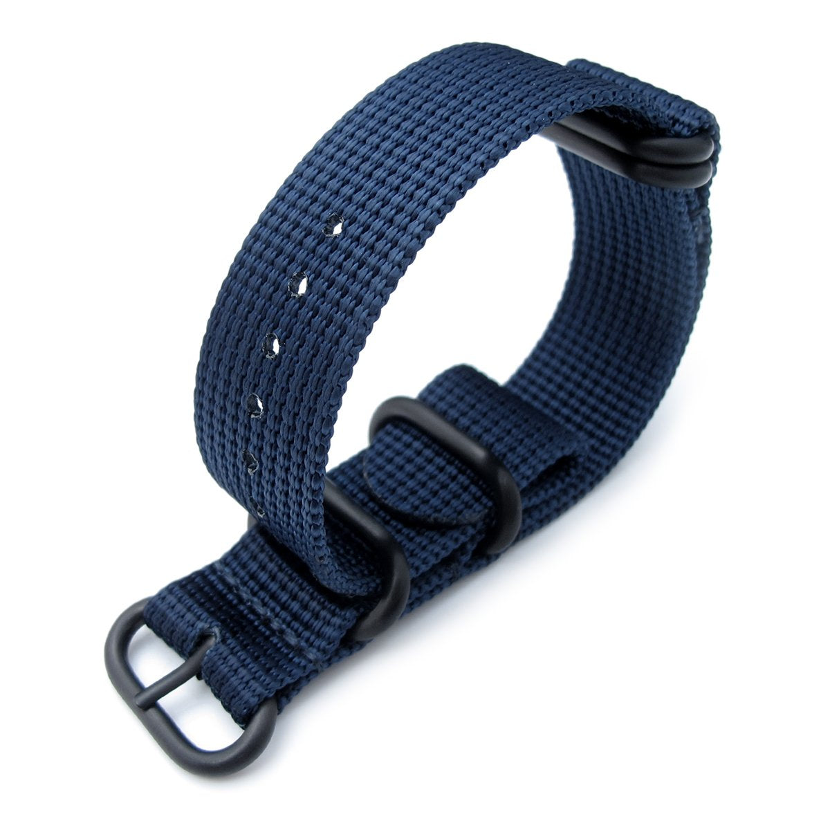 MiLTAT 20mm or 22mm 5 Rings G10 Zulu Water Repellent 3D Nylon Navy Blue PVD Black Strapcode Watch Bands