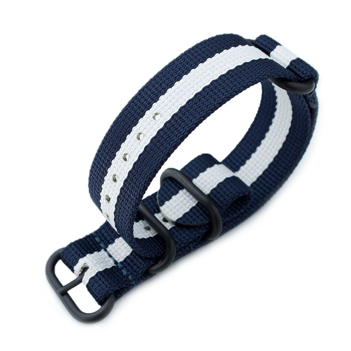 MiLTAT 22mm 3 Rings G10 Zulu Watch Strap Ballistic Nylon Armband Navy Blue &amp; White PVD Black Buckle Strapcode Watch Bands