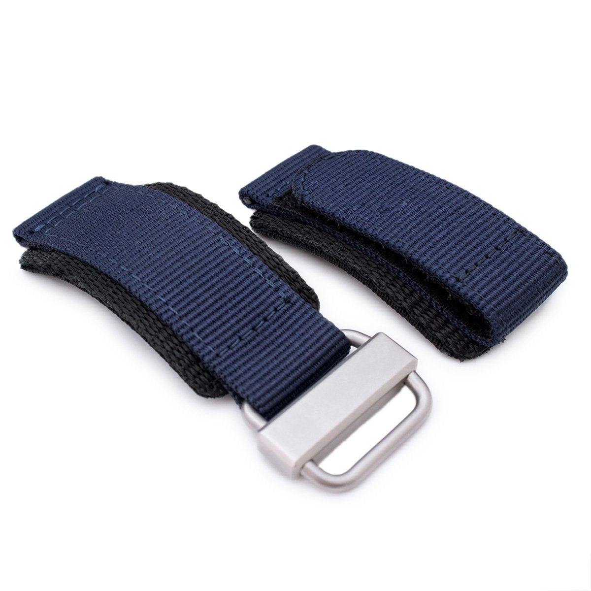 22mm MiLTAT Navy Blue Nylon Velcro Fastener Watch Strap, Brushed Stain -  Strapcode