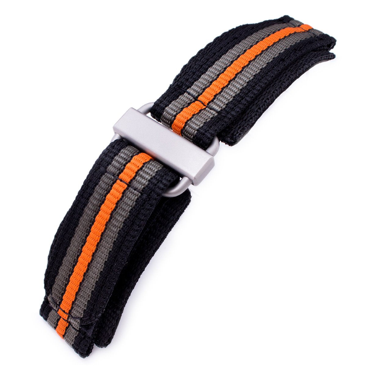 22mm MiLTAT Black Khaki &amp; Orange Stripes 3-D Nylon Velcro Fastener Watch Strap Sandblasted Buckle Strapcode Watch Bands