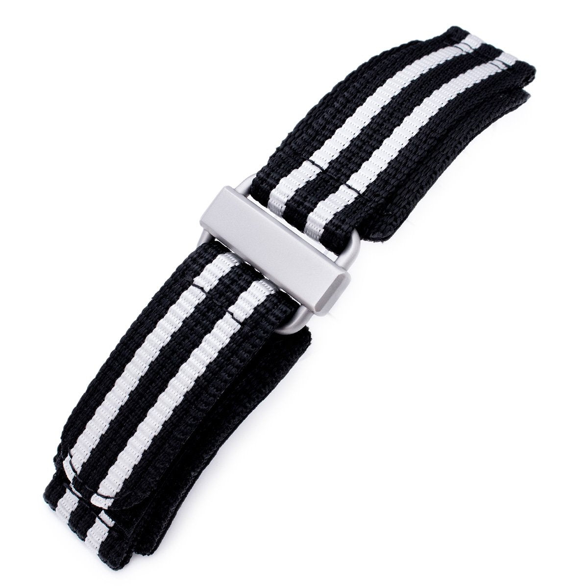 22mm MiLTAT Black & White Stripes 3-D Nylon Hoop and loop Fastener Watch Strap Sandblasted Buckle Strapcode Watch Bands