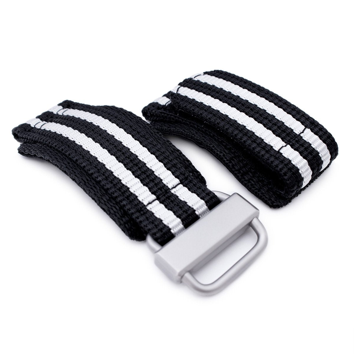 22mm MiLTAT Black & White Stripes 3-D Nylon Hoop and loop Fastener Watch Strap Sandblasted Buckle Strapcode Watch Bands
