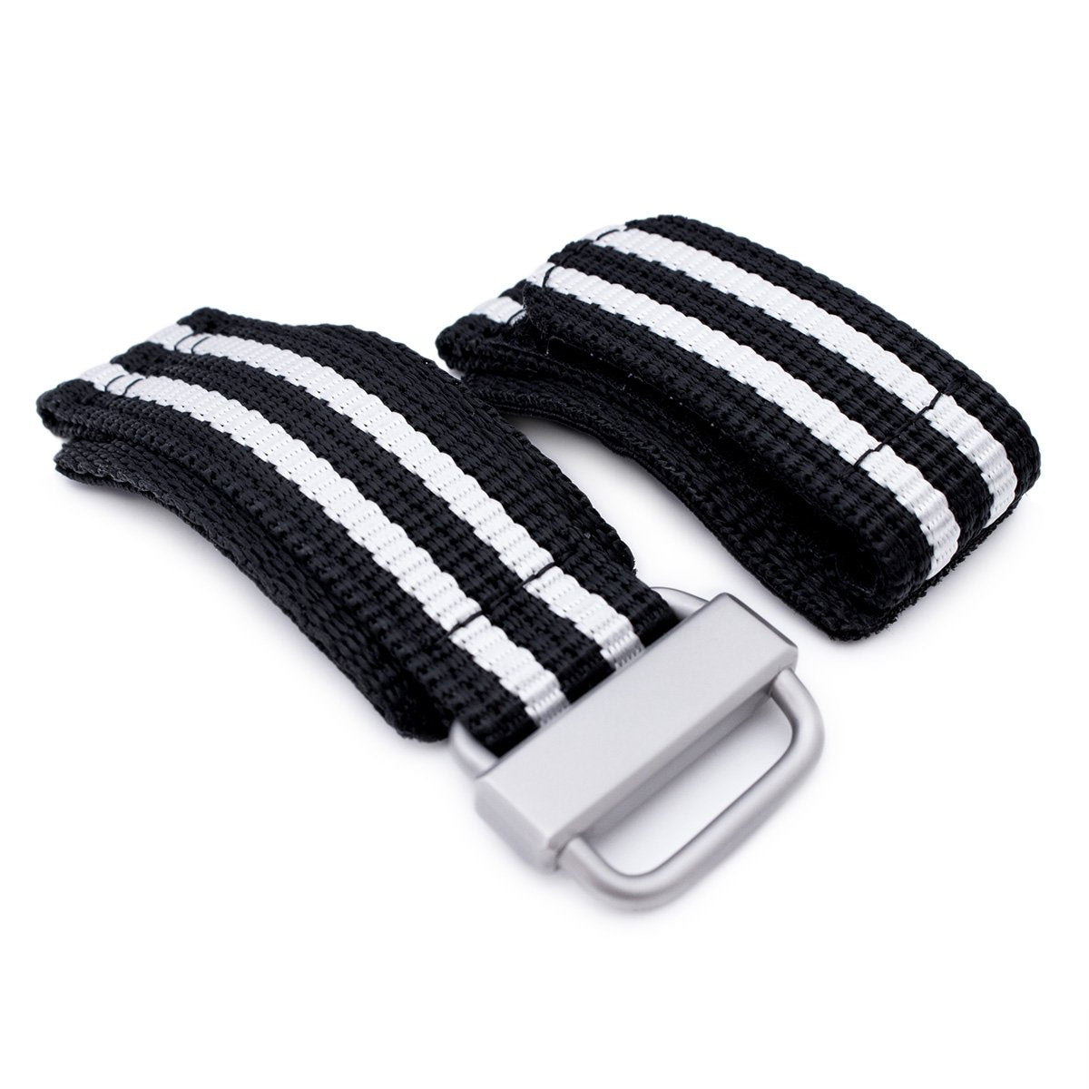 22mm MiLTAT Black & White Stripes 3-D Nylon Velcro Fastener Watch Strap Sandblasted Buckle Strapcode Watch Bands