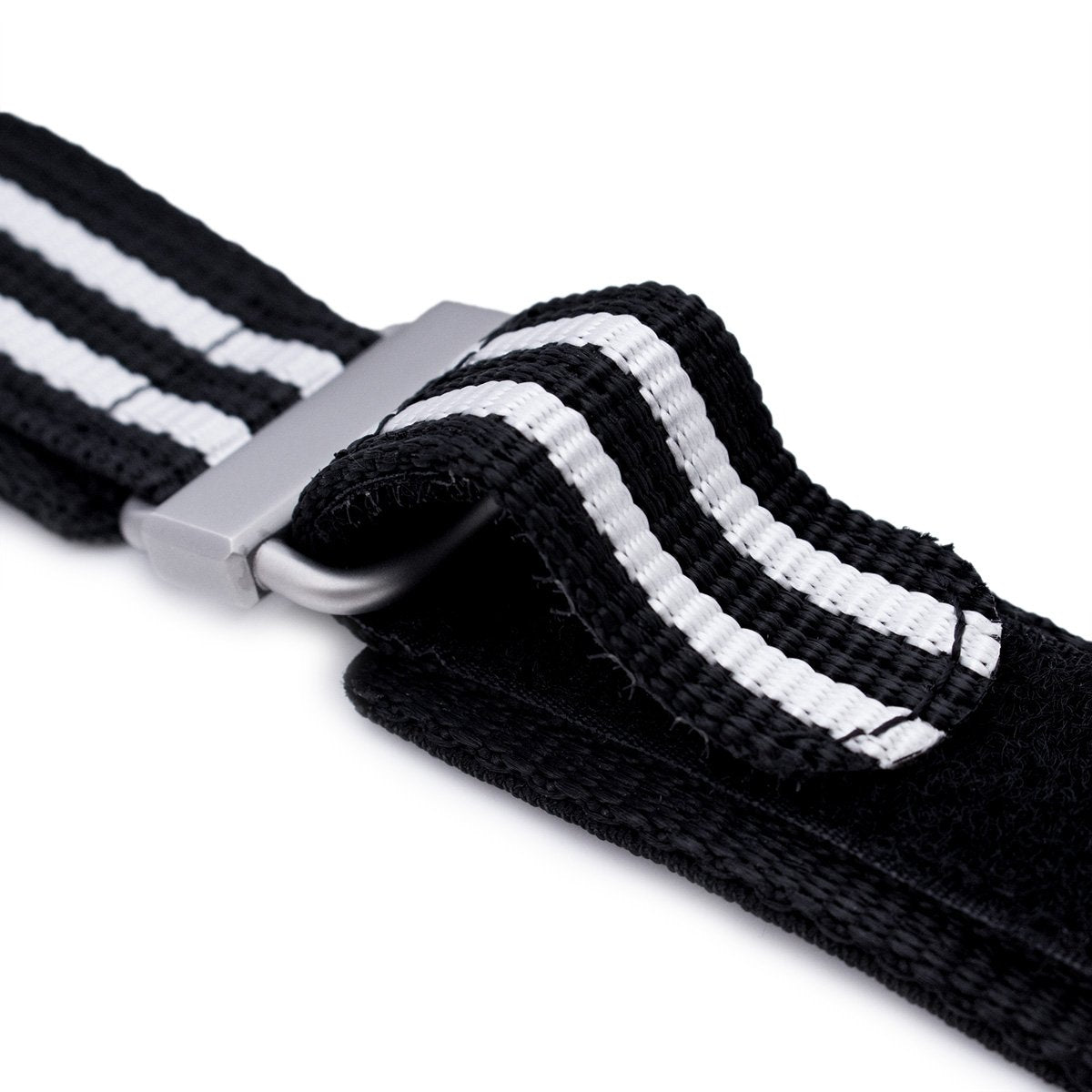 22mm MiLTAT Black & White Stripes 3-D Nylon Hoop and loop Fastener Watch Strap Sandblasted Buckle Strapcode Watch Bands