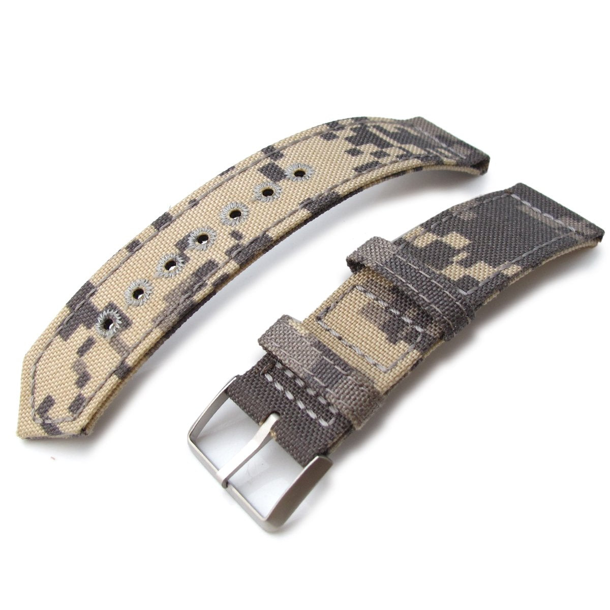 20mm 21mm or 22mm MiLTAT WW2 2-piece Beige Camouflage Cordura 1000D Watch Band with lockstitch round hole Sandblasted Strapcode Watch Bands