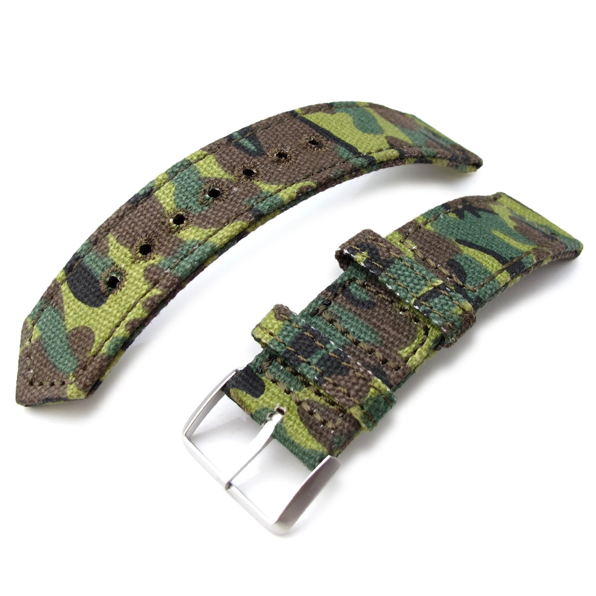 20mm 21mm or 22mm MiLTAT WW2 2-piece ERDL Camouflage Canvas Watch Band with lockstitch round hole Sandblasted Strapcode Watch Bands