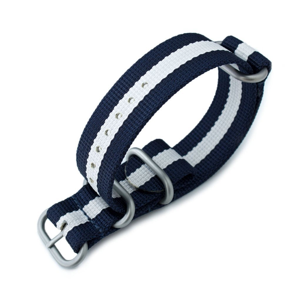 MiLTAT 22mm or 24mm 3 Rings G10 Zulu Watch Strap Ballistic Nylon Armband Navy Blue White Sandblasted Buckle Strapcode Watch Bands