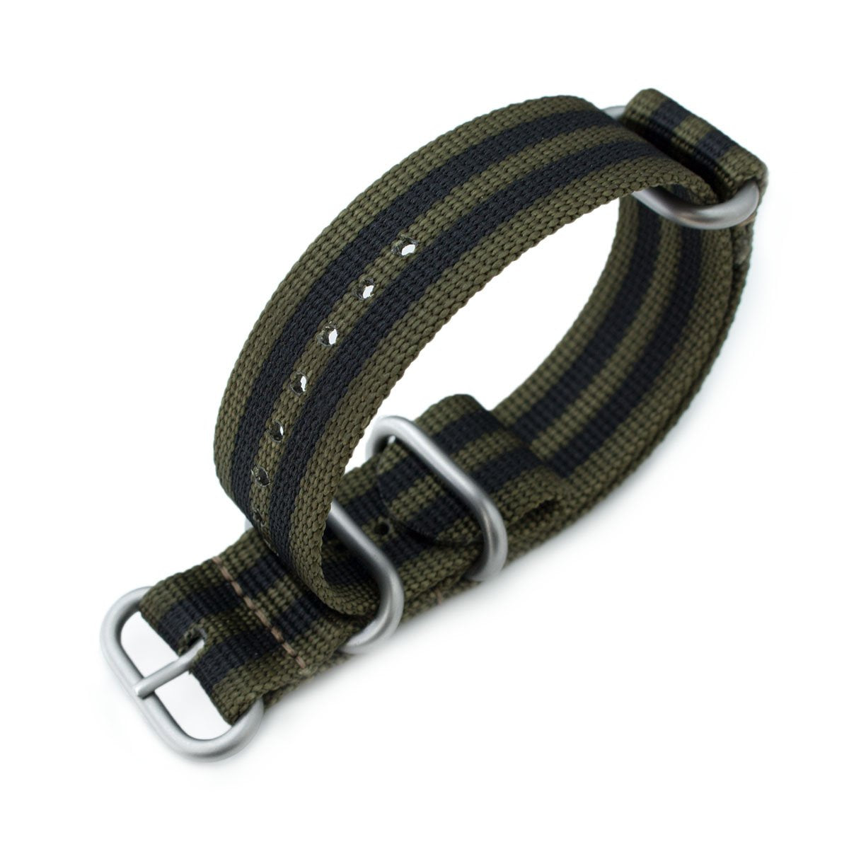 MiLTAT 22mm or 24mm 3 Rings G10 Zulu Watch Strap Ballistic Nylon Armband Forest Green &amp; Black Stripes Sandblasted Buckle Strapcode Watch Bands