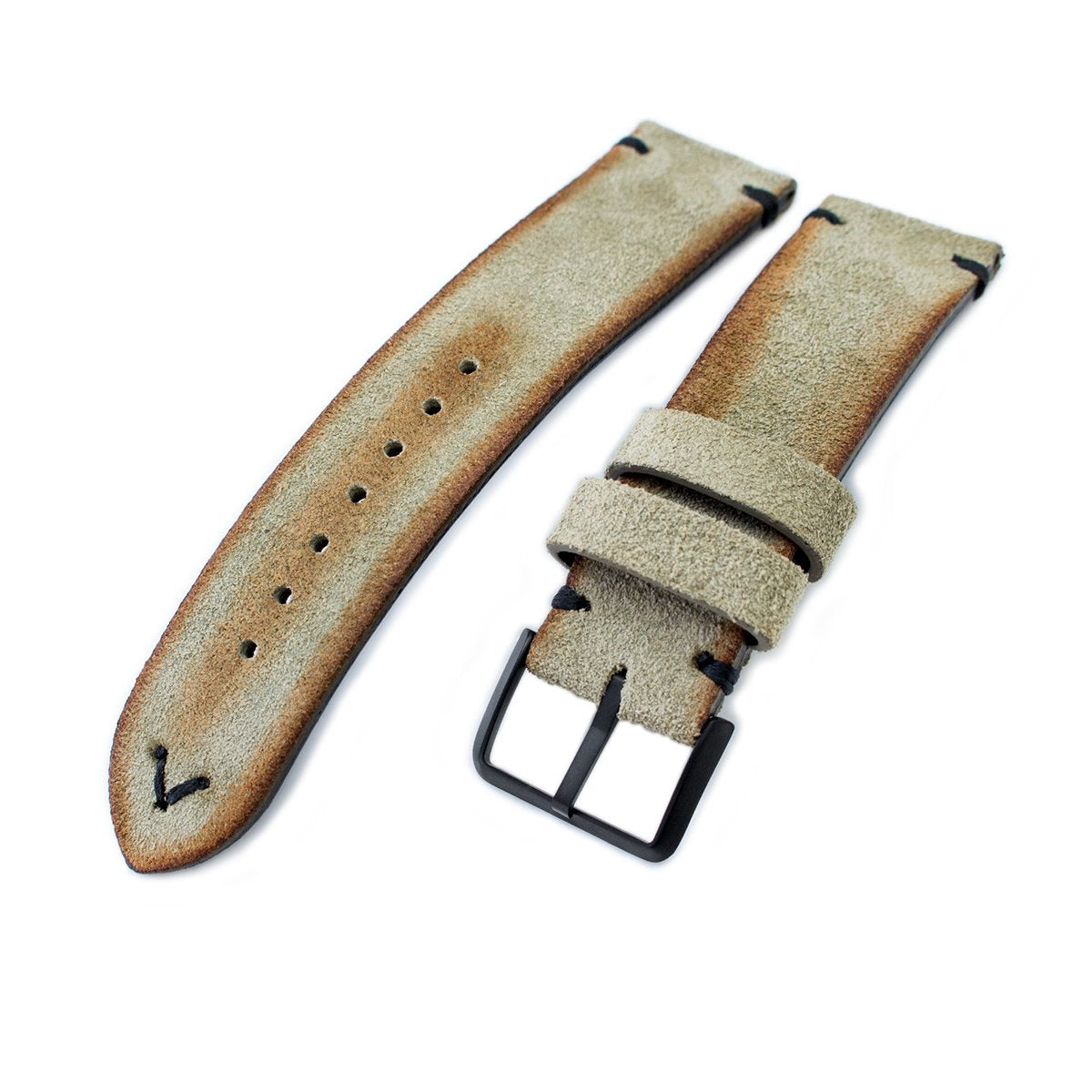 20mm 21mm 22mm MiLTAT Grey Green Genuine Nubuck Leather Watch Strap Black Stitching PVD Buckle Strapcode Watch Bands