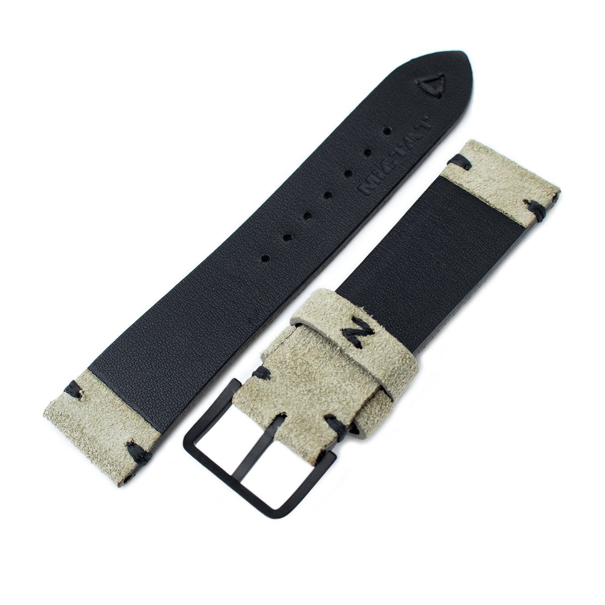 20mm 21mm 22mm MiLTAT Grey Green Genuine Nubuck Leather Watch Strap Black Stitching PVD Buckle Strapcode Watch Bands