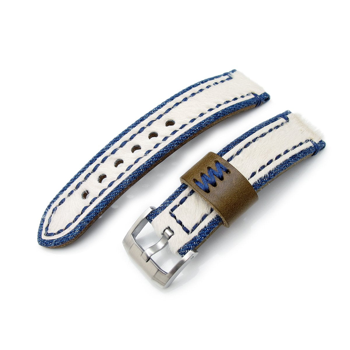 22mm MiLTAT Zizz Collection Beige Fur & Denim Watch Strap