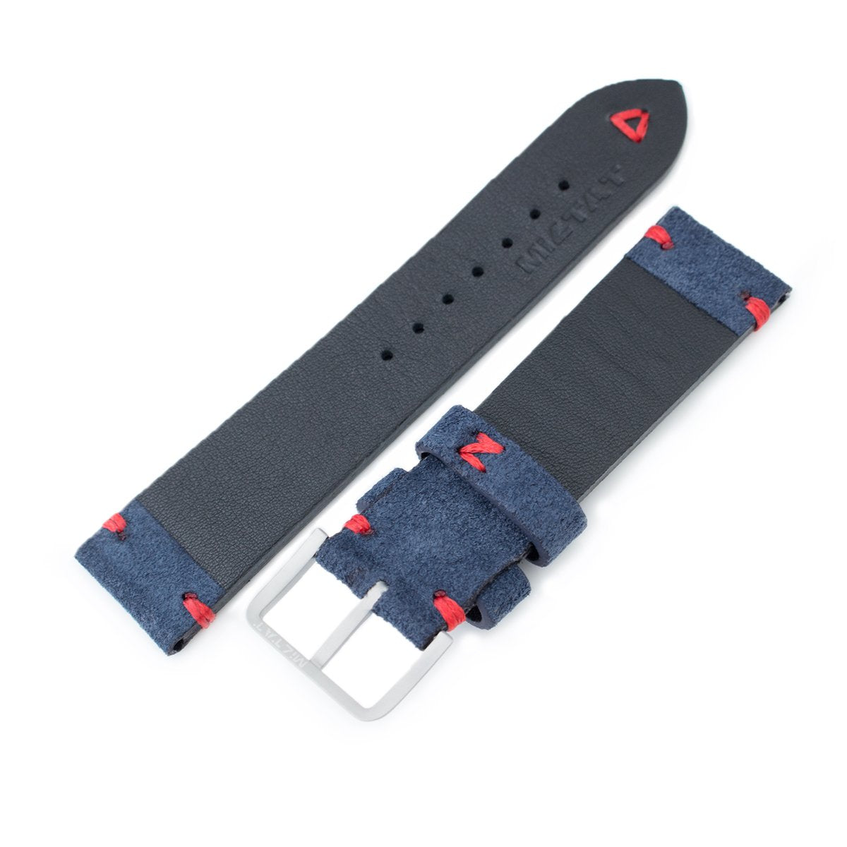 20mm 21mm 22mm MiLTAT Navy Blue Genuine Nubuck Leather Watch Strap Red Stitching Buckle Strapcode Watch Bands