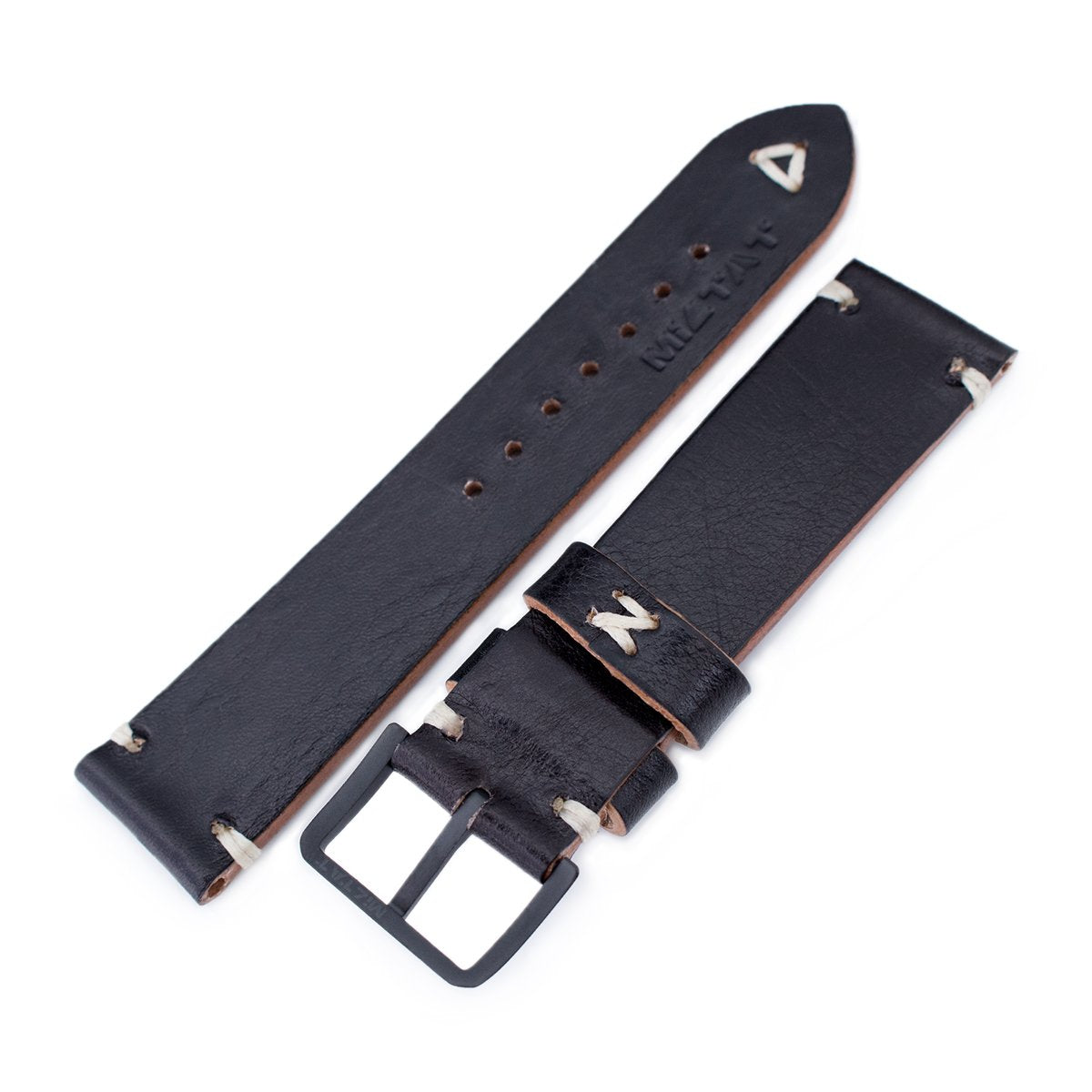 20mm 21mm 22mm MiLTAT Black Genuine Calf Leather Watch Strap Beige Stitching PVD Black Buckle Strapcode Watch Bands