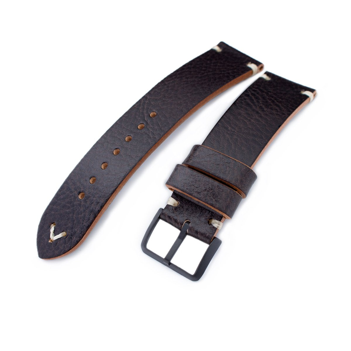 20mm 21mm 22mm MiLTAT Dark Brown Genuine Calf Leather Watch Strap Beige Stitching PVD Black Buckle Strapcode Watch Bands