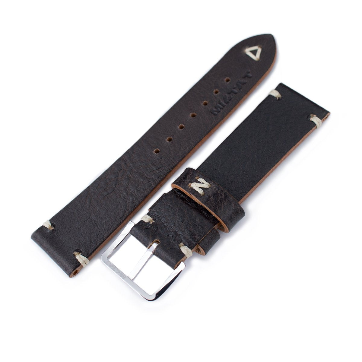20mm 21mm 22mm MiLTAT Dark Brown Genuine Calf Leather Watch Strap Beige Stitching Polished Buckle Strapcode Watch Bands