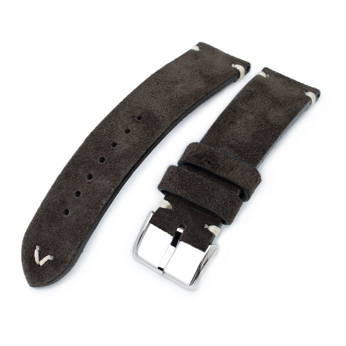 20mm 21mm 22mm MiLTAT Dark Brown Genuine Nubuck Leather Watch Strap Beige Stitching Polished Buckle Strapcode Watch Bands