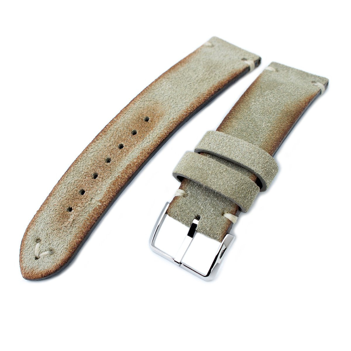 20mm 21mm 22mm MiLTAT Grey Green Genuine Nubuck Leather Watch Strap Beige Stitching Polished Buckle Strapcode Watch Bands