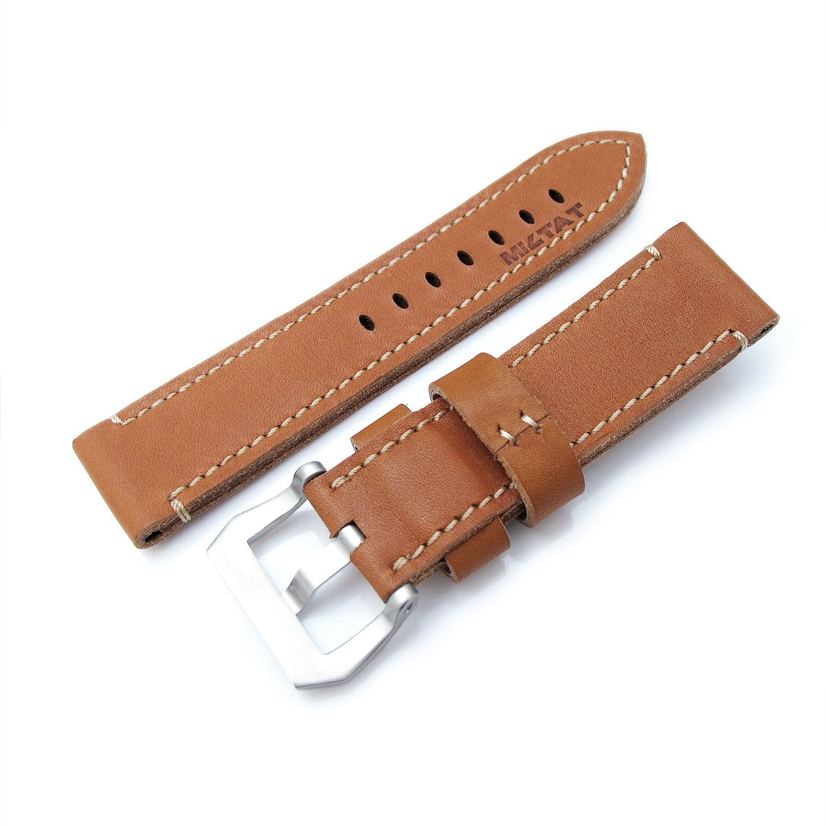 24mm MiLTAT Cashmere Calf Tan Color Watch Strap Beige Hand Stitches Strapcode Watch Bands
