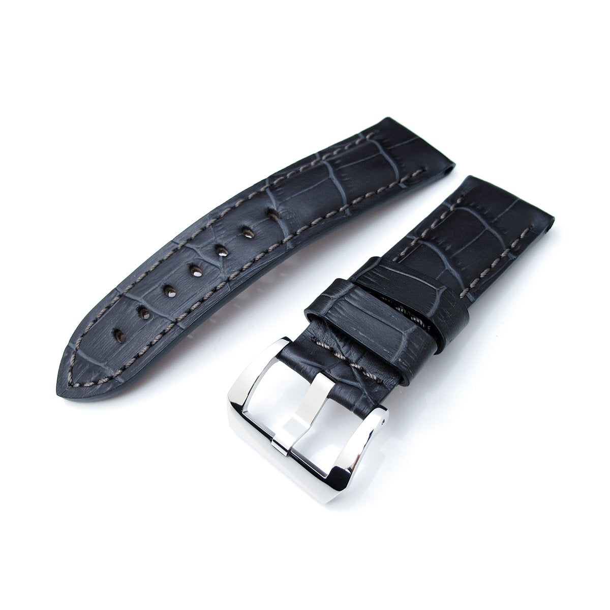 20mm, 23mm, 24mm CrocoCalf (Croco Grain) Light Grey Watch Strap