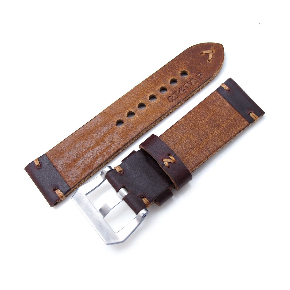 24mm MiLTAT Horween Chromexcel Watch Strap Burgundy Brown Brown Stitching Strapcode Watch Bands