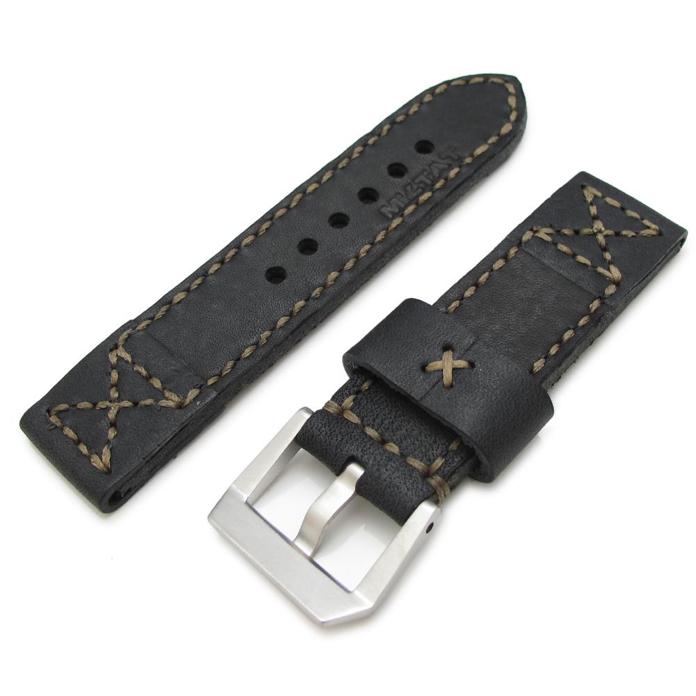 24mm MiLTAT Black Calf + Dark Brown Suede watch strapHand Stitch Strapcode Watch Bands