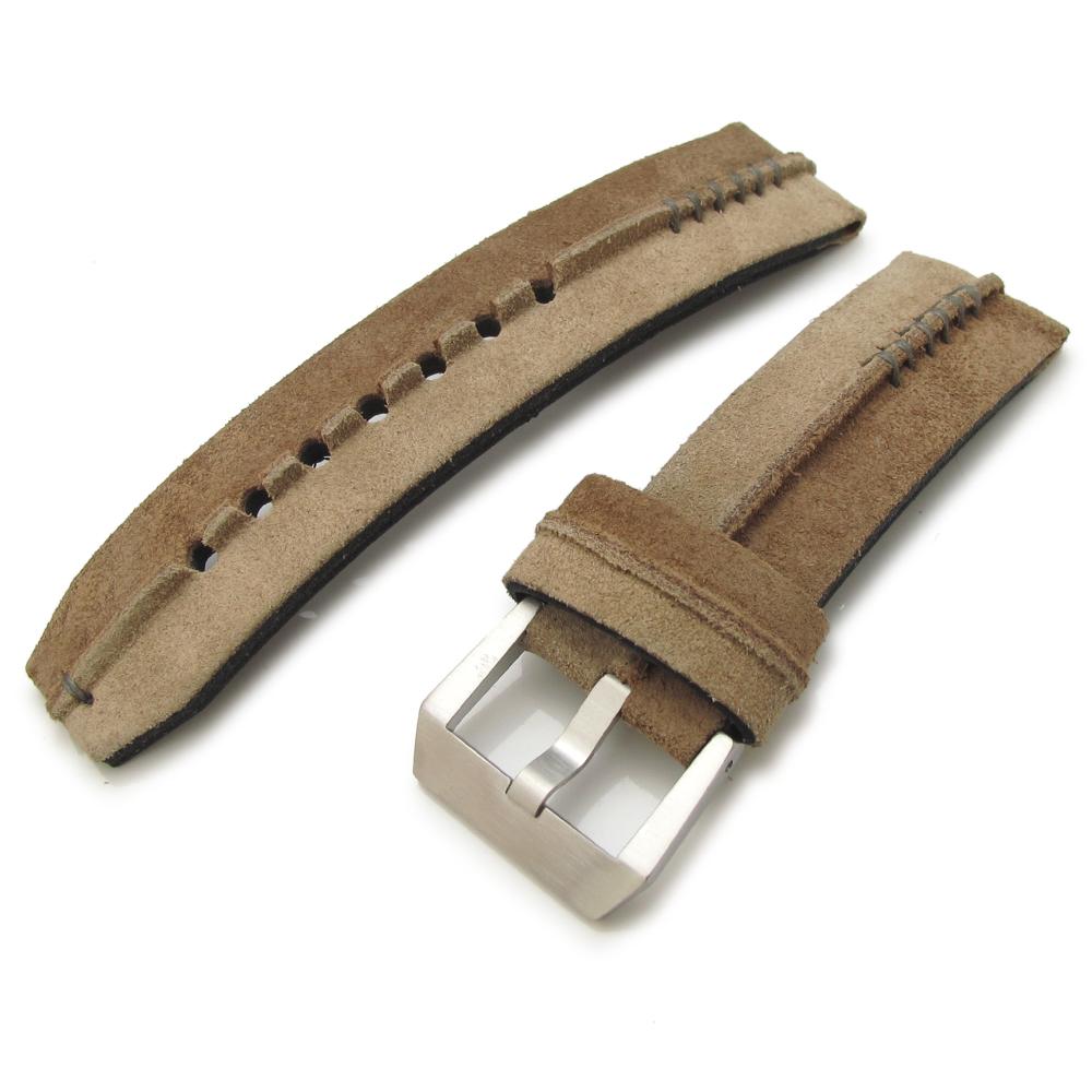 20mm MiLTAT Senno G10 Leather Watch Strap LV Beige, Brushed - Strapcode