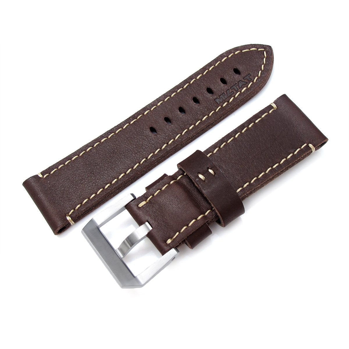 26mm MiLTAT Cashmere Calf Dark Brown Watch Strap Beige Hand Stitching Strapcode Watch Bands