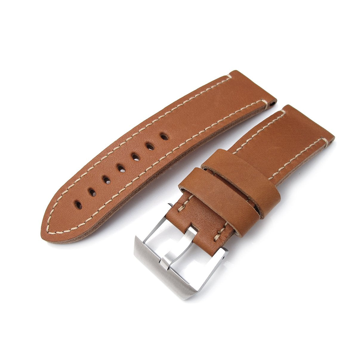 26mm MiLTAT Cashmere Calf Tan Color Watch Strap Beige Hand Stitching Strapcode Watch Bands