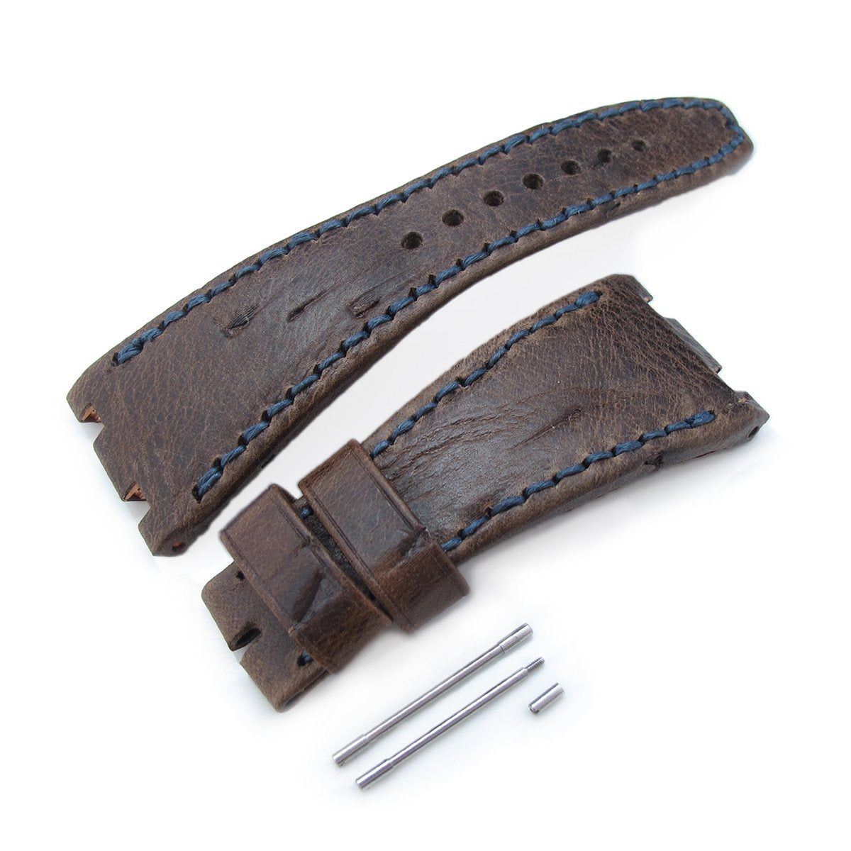 Scratch Brown Pattern Leather of Art Watch Strap Dark Navy Wax thread custom made for Audemars Piguet Royal Oak Offshore Strapcode Watch Bands