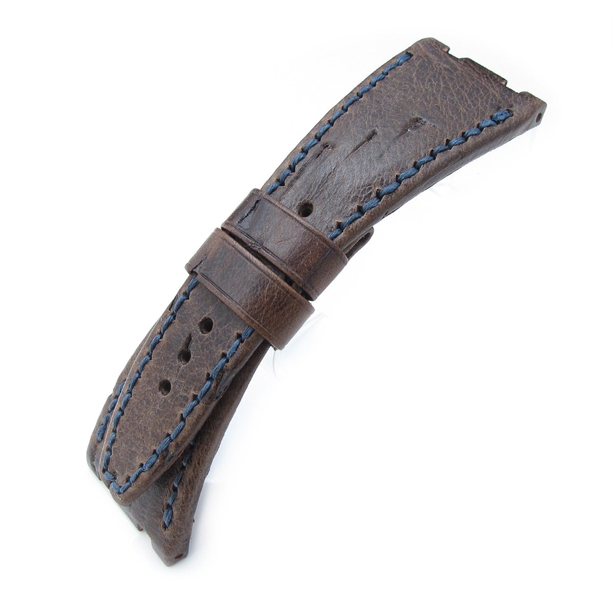 Scratch Brown Pattern Leather of Art Watch Strap Dark Navy Wax thread custom made for Audemars Piguet Royal Oak Offshore Strapcode Watch Bands