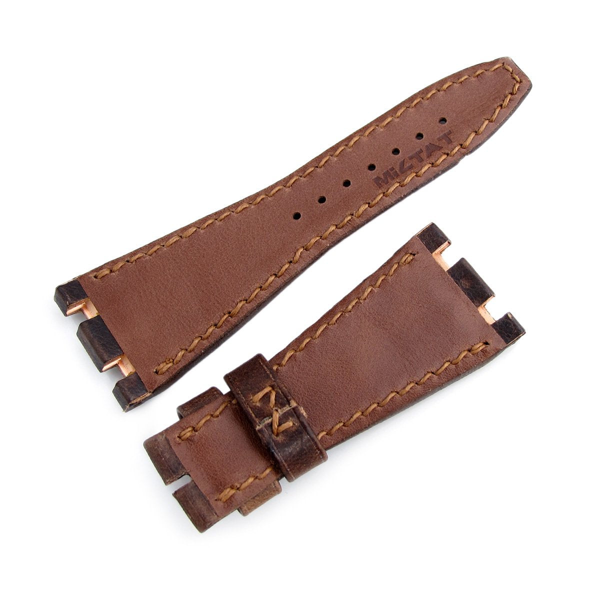 Dark Brown Chesse Holes Leather of Art Watch Strap Brown Wax thread custom made for Audemars Piguet Royal Oak Offshore Strapcode Watch Bands