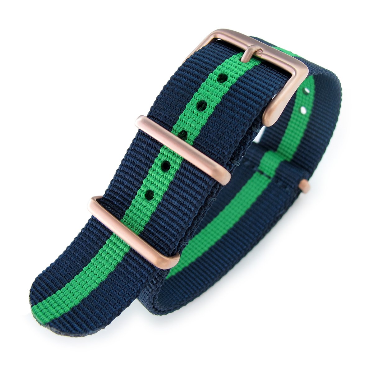 NATO 20mm G10 Military Watch Band Nylon Strap Blue Green Blue IP Champagne 260mm Strapcode Watch Bands